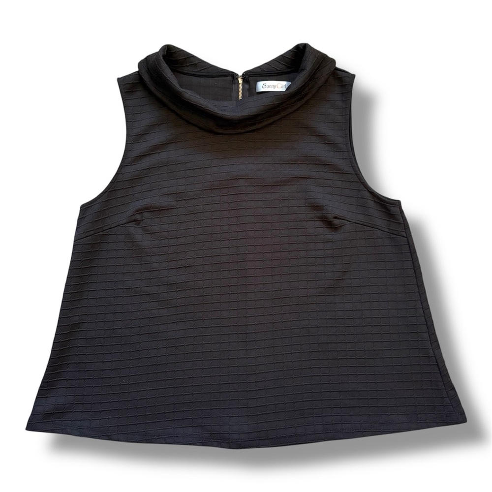 Sunny Girl Black A-Line Mod Sleeveless Cowl Neck Checker Textured Top Size 2X